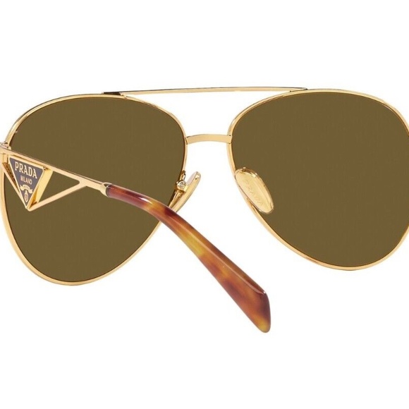 Prada Aviator Sunglasses Unisex Gold/Dark Brown Pilot ππ - Picture 11 of 14